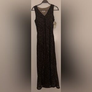 Elegant Black and Brown Long Paisley Dress